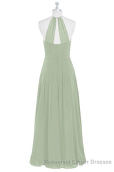 Sage Green Chiffon Halter Backless Long Bridesmaid Dress